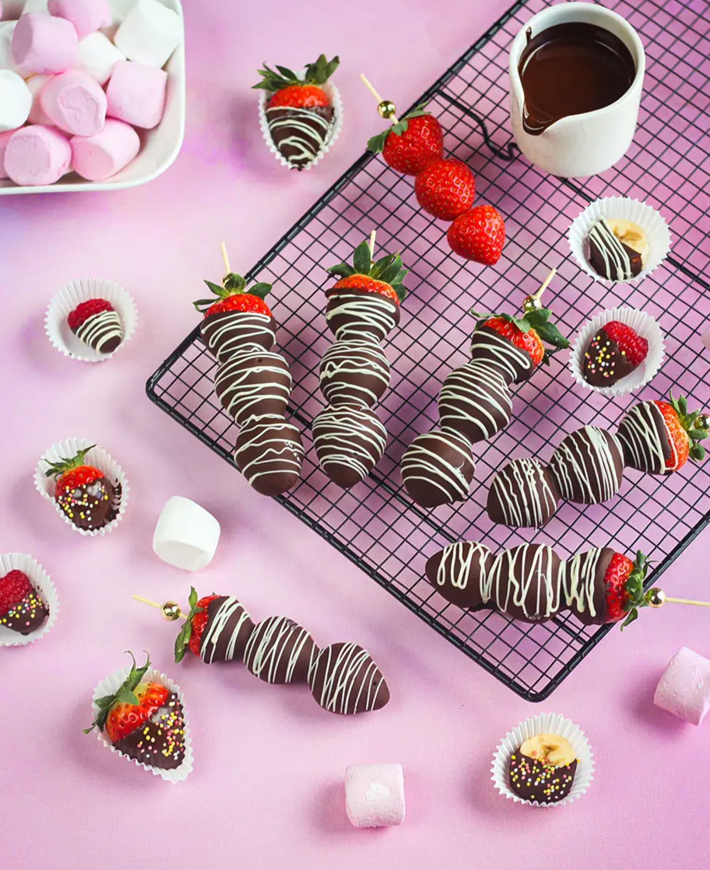 Brochettes de fruits au chocolat fondu
