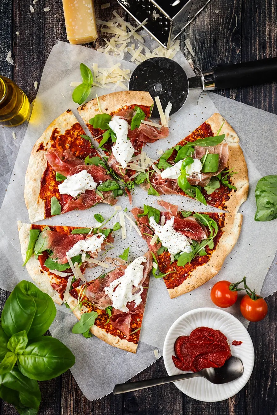 Wrap pizza jambon cru et burrata crémeuse